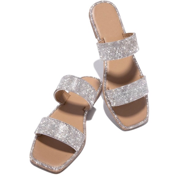 Qupid Rhinestone Slip On Sandals - Picture 2 of 4